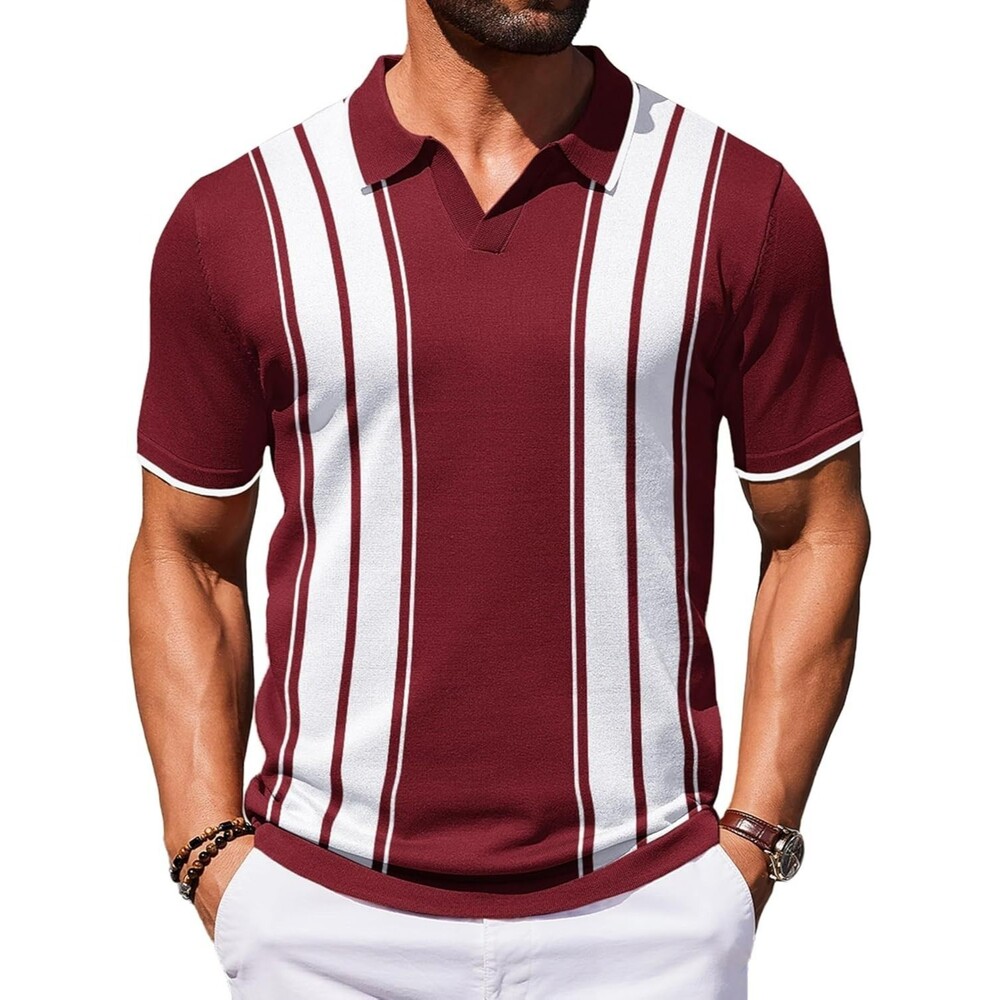 COOFANDY Men's Polo Shirts 3X-LARGE Short Sleeve Casual Knit Golf Wine Red White